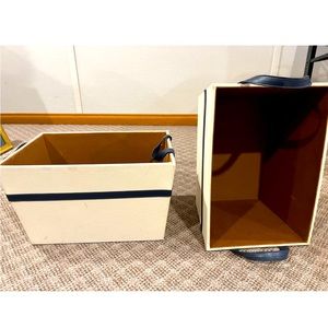 Cream with navy detail storage boxes. 2 pack